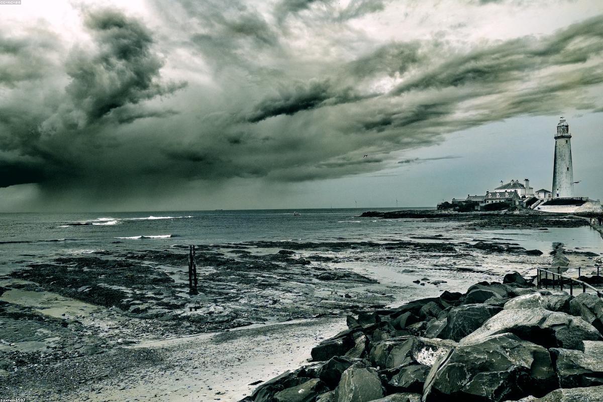 Wide view of Cape May beach at low tide