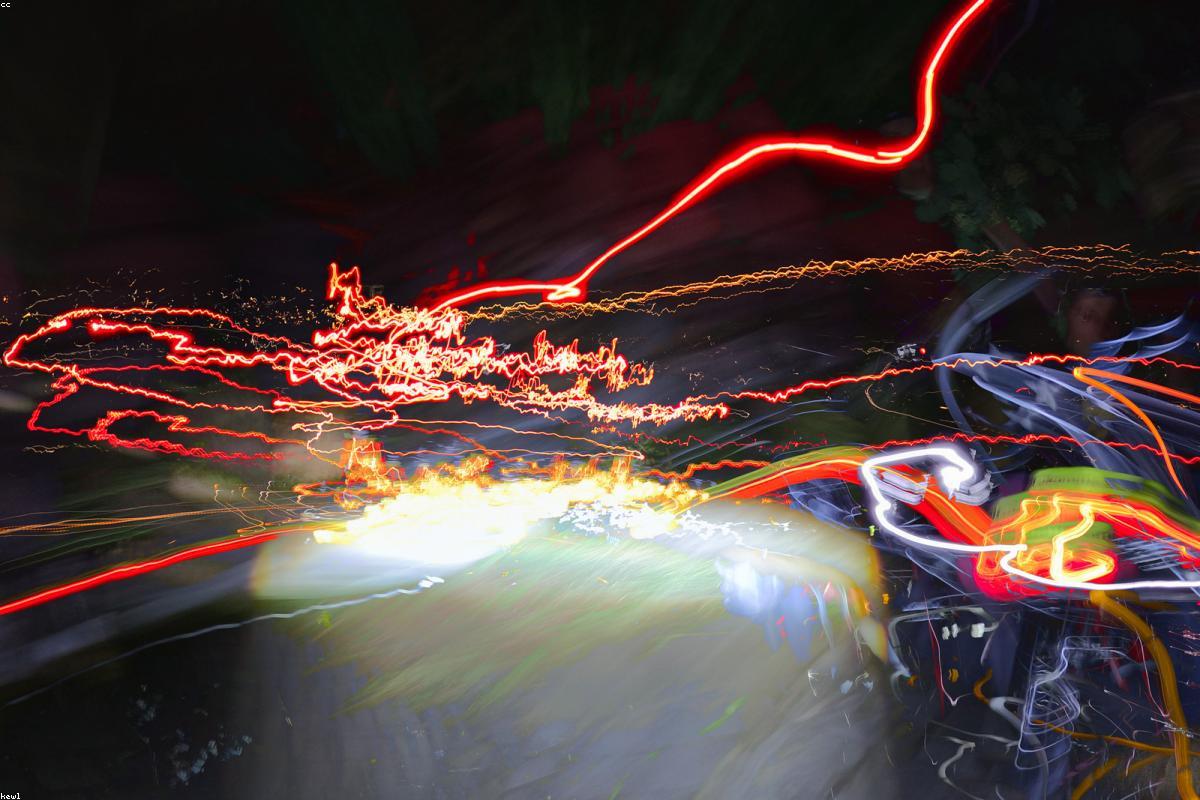 Trail in near-dark with dim red light