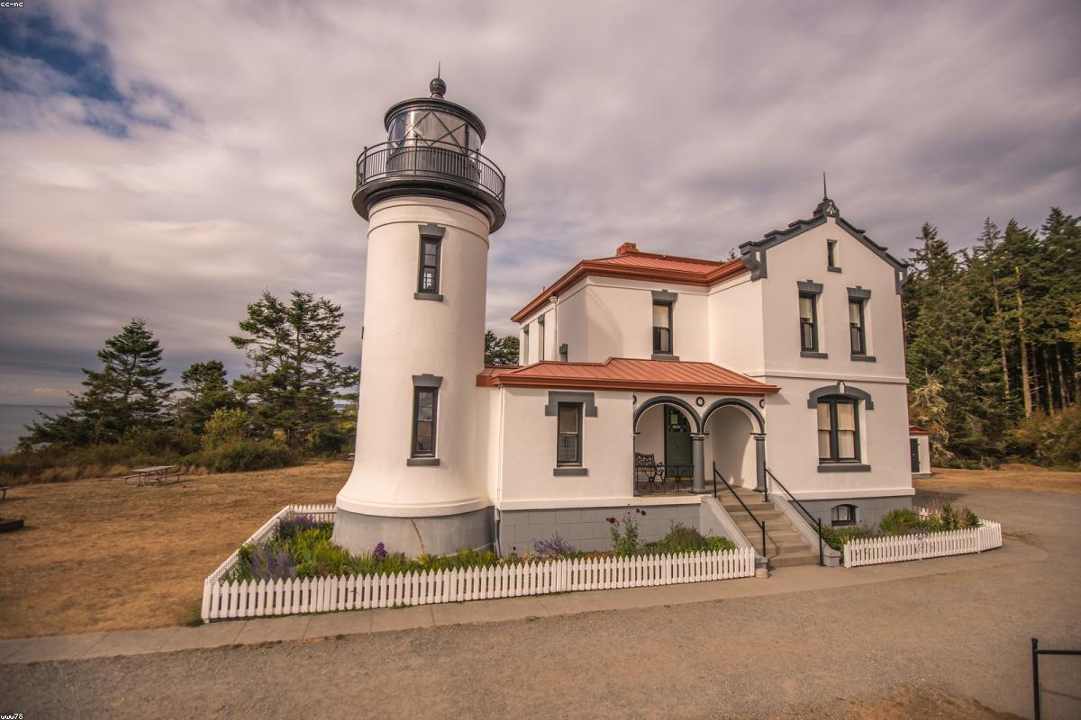 Wide view of island with lighthouse