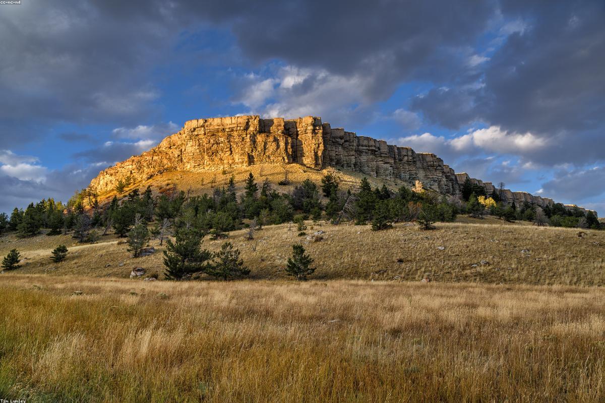 Wide view of shortgrass prairie with clouds